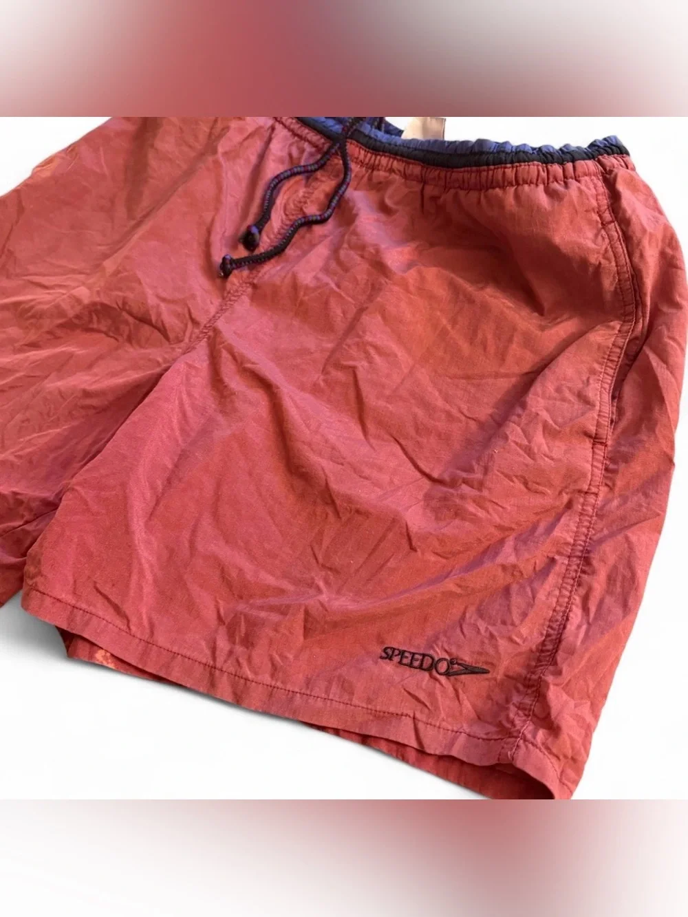 Vintage 80s/90s Speedo Nylon Swim Trunks Retro Geometric Patch Mesh Lined Board